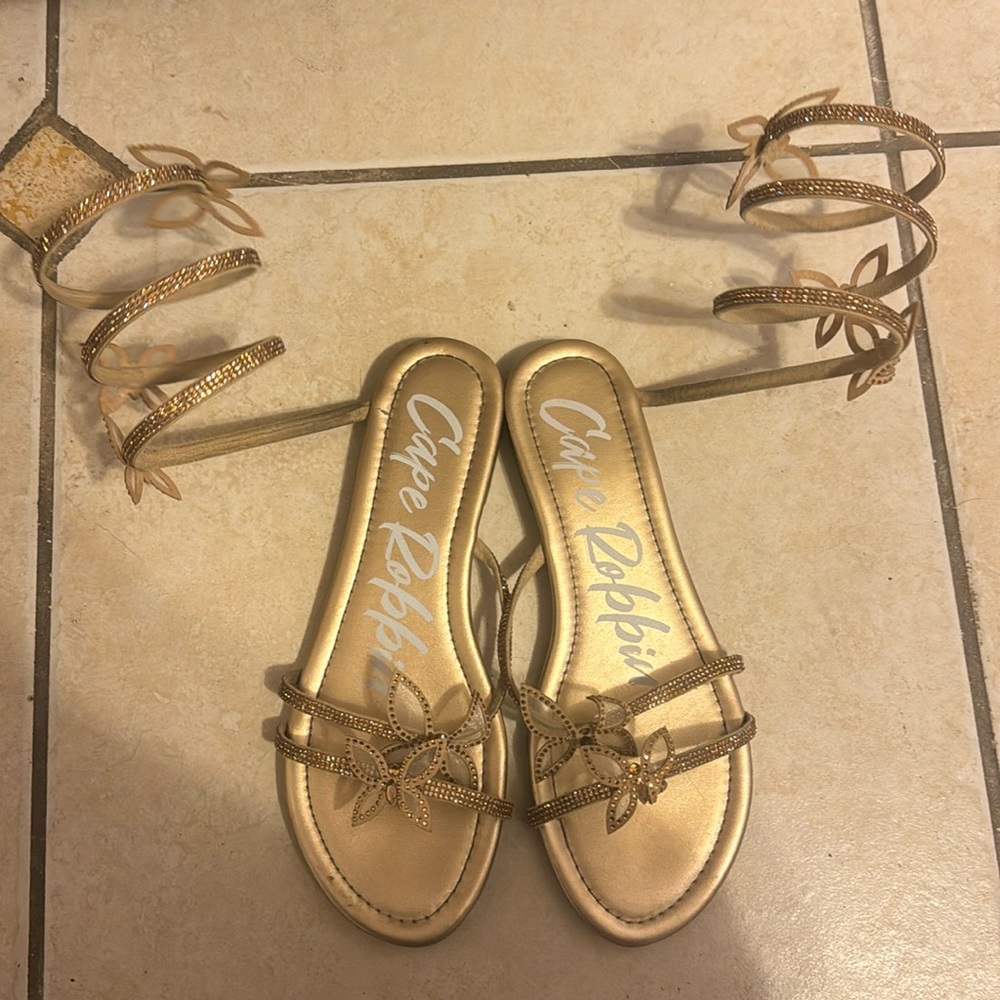 Gold sandals with rhinestones